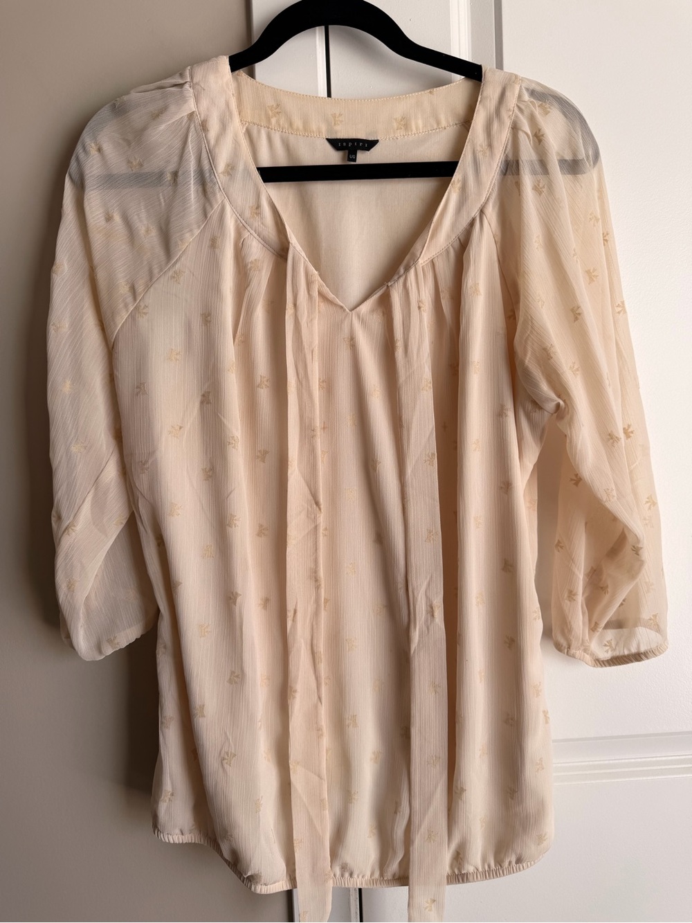 Spirit Light Cream Tie-Neck Sheer Blouse